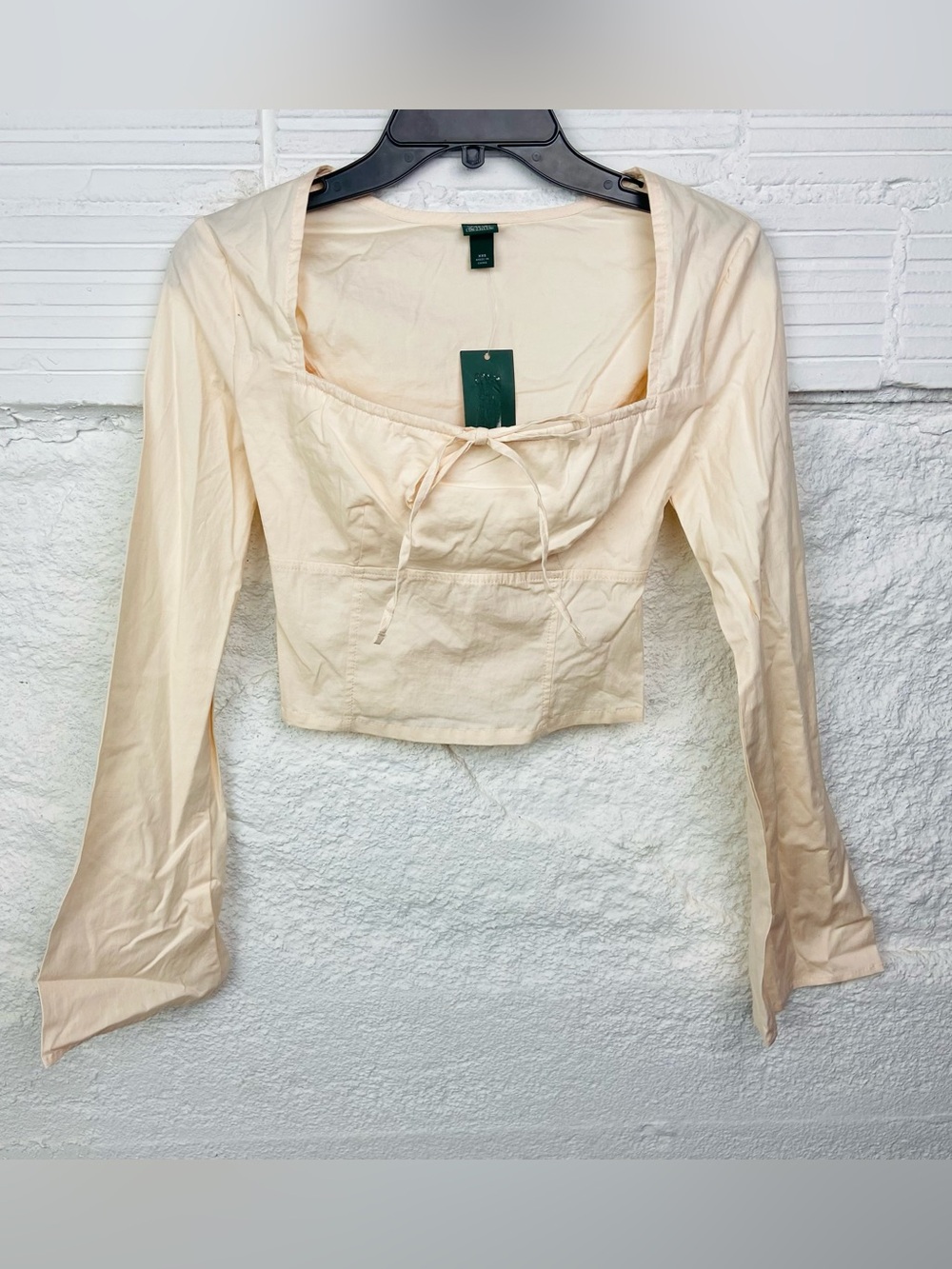 NWT wild fable Cream Square-Neck Long Sleeve flare Crop Top SZ XXS & M